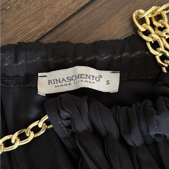 Rinascimento Made in Italy Pleated Gold Chain Halter Ruffled Mini Dress Small - Picture 3 of 5